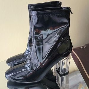 Patent leather Moto clear heel boot